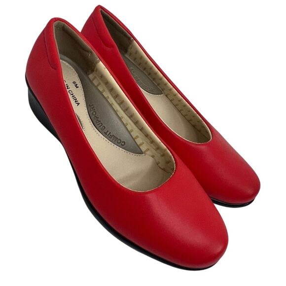 Red Pleather Womens Size 6 1/2 Red Pumps NNB! - Picture 1 of 8